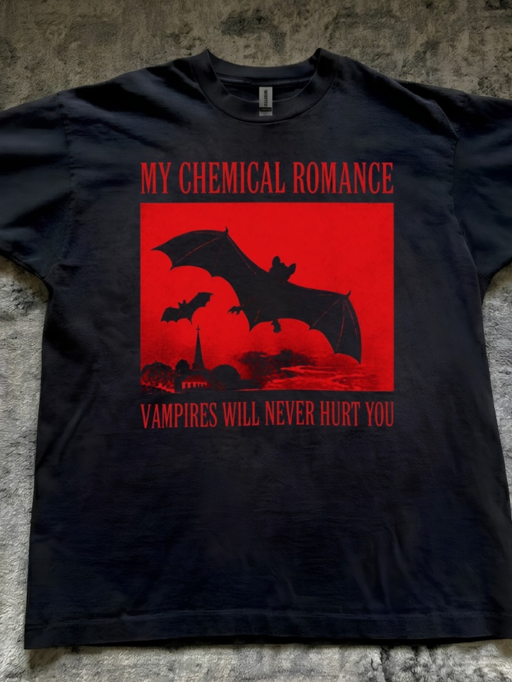 My Chemical Romance Vampires Will Never Hurt You Bats Red Background T-Shirt